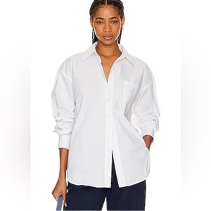 Leo & Sage White Button Down Long Sleeve Shirt Top Blouse Size M